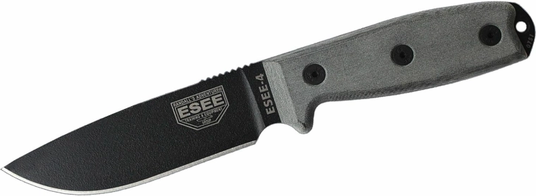 ESEE 4P univerzalni nož z gladkim rezilom, siva ročaj G10, kydexno etui Coyote Brown