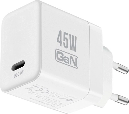 Crong ultra kompaktni GaN omrežni polnilnik USB-C 45 W PD 3.0 s PPS bel
