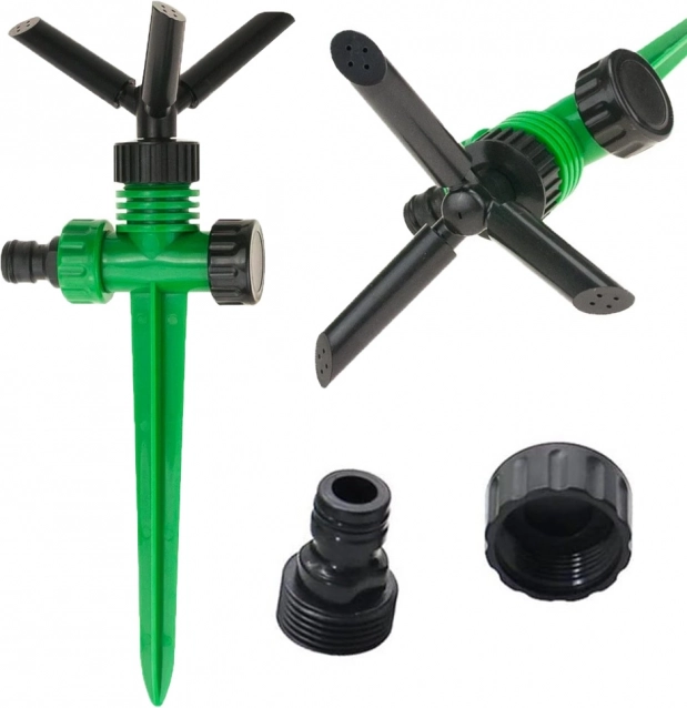 Vrtni rotacijski zalivalnik 360° s 3 kraki in talnim klinom