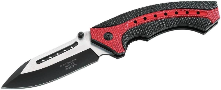 Zložljiv nož Herbertz s črno‑rdečim ročajem in rezilom AISI 420