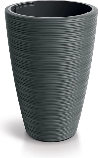 Lonček za rože Vena Round 39 cm – temno siv plastičen ovitek z vložkom