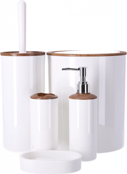 5-delni komplet kopalniških dodatkov BERRETTI, bel z lesenimi elementi