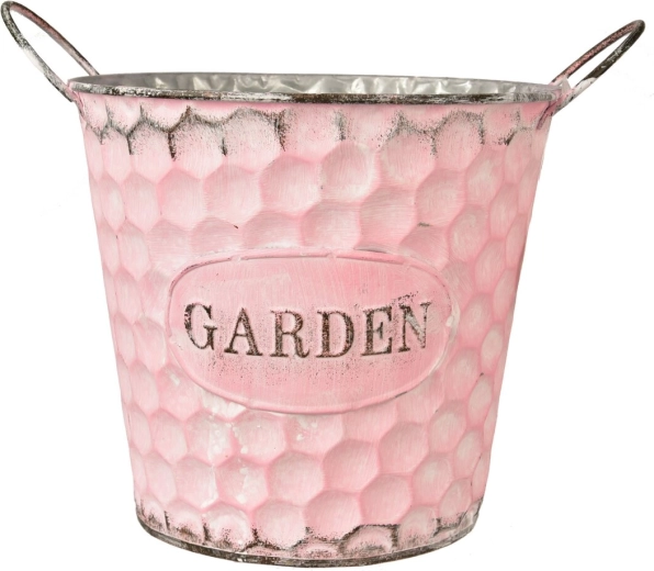 Pločevinasti cvetlični lonec GARDEN, roza, kvadraten 17 × 17 × 18 cm