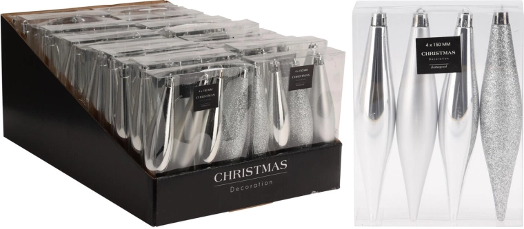 Božične okrasne ledene sveče 15 cm – srebrn miks, 4 kosi