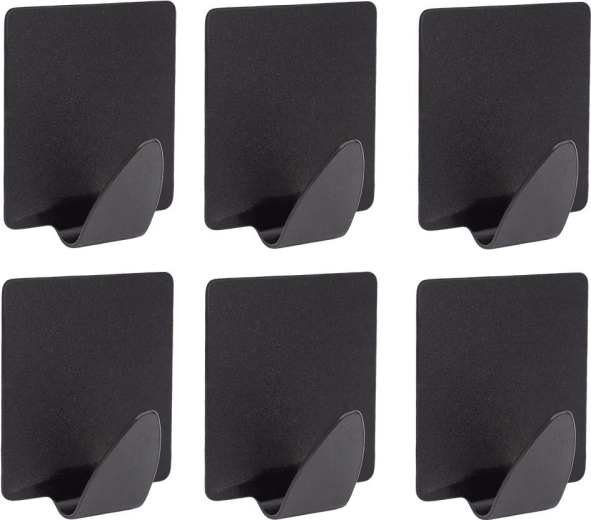Samolepilni jekleni pravokotni kavelj, črn (6 kosov)