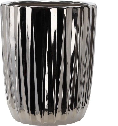 Keramični okrasni lonec za rože, srebrn, črtast, 39,5 × 39,5 × 48,5 cm