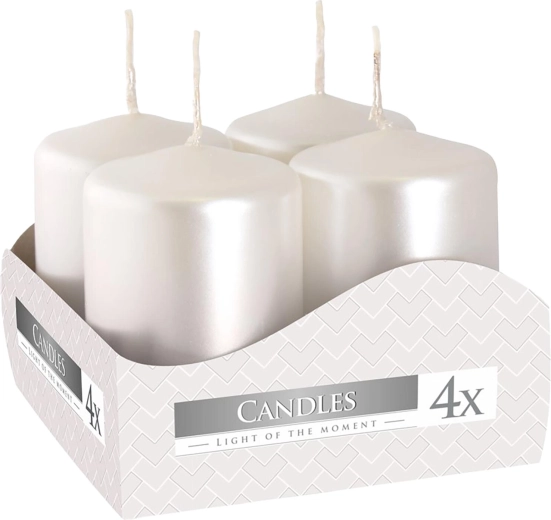 Adventne svečke 60 × 40 mm kovinsko bela sijaj (4 kos)