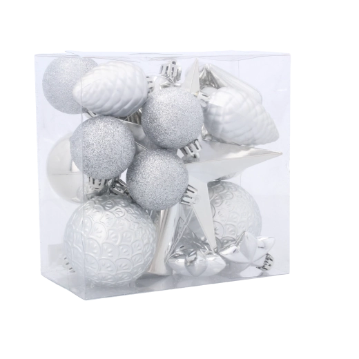 Komplet 19 božičnih okraskov v rdeči, zlati in srebrni barvi