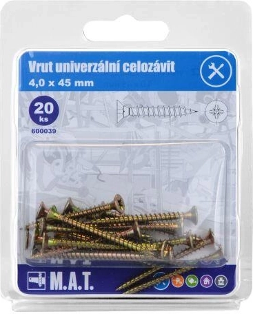 Universal full-thread screw 4 × 45 mm, zinc-plated, 20 pcs