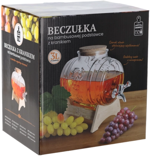 Beczułka Winogrono dozirnik napitkov 3 l s pipo in bambusovim stojalom
