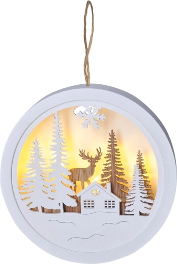 Solight hanging LED decoration with forest and deer, white/natural wood - 1 piece