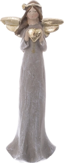 Angelska figurica s srcem iz poliresina siva/zlata 15 cm