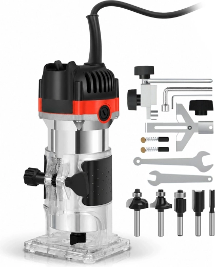 Compact wood router 800 W with transparent base - 1 piece