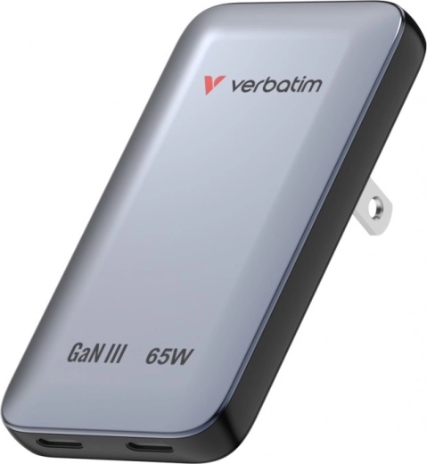 Verbatim Essentials Slim GaN Charger 65 W with 2× USB-C (US/UK/EU) Grey
