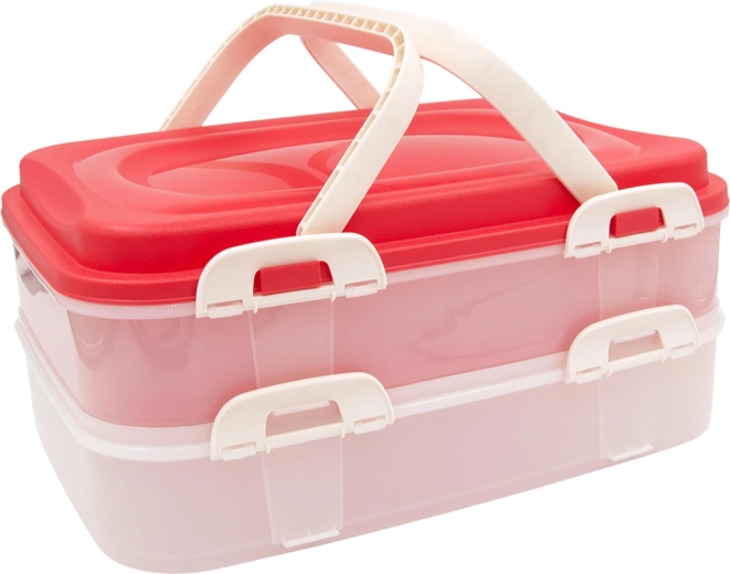 Posoda za živila z zapirali in ročaji, 2-nadstropna, 40 × 30 × 18 cm, rožnata