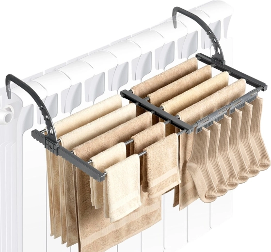 Raztegljiv sušilnik za radiator, kovinski, siv, 45–83 × 35 cm