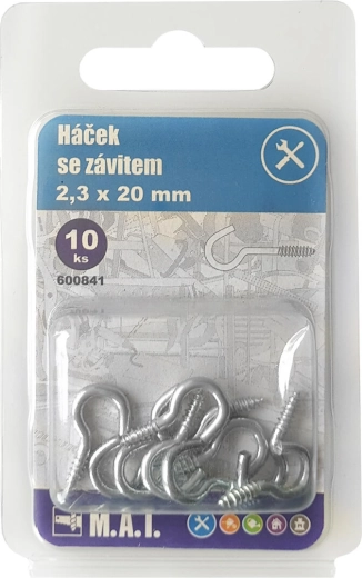 Kavelj z navojem, pocinkan, 40 × 2,8 mm, pakiranje 10 kos