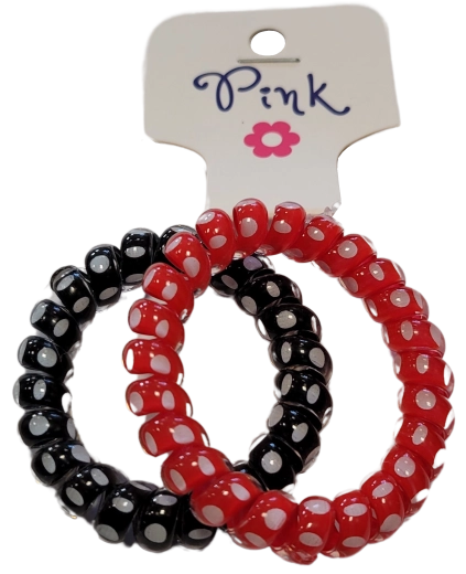 PINK spiralne elastike za lase – rdeča in črna s pikami, 2 kosa