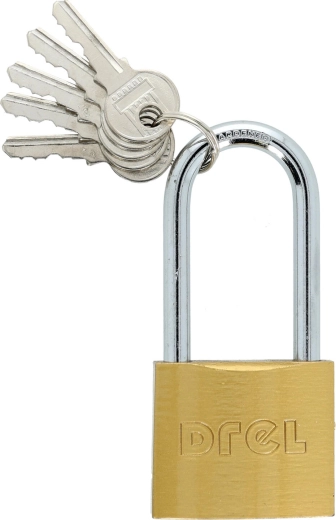 Viseča ključavnica 50 mm s podaljšanim lokom, medenina, 5 ključev