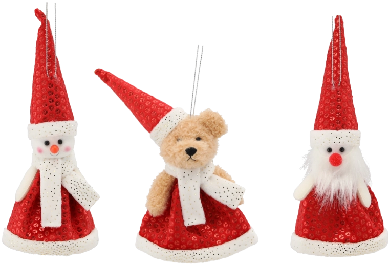 Božična viseča dekoracija – snežak, medvedek ali Božiček, 11 × 12 cm