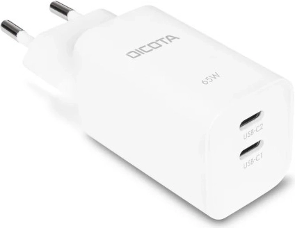 White GaN charger 65 W with 2× USB‑C (EU)