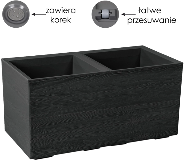 Cvetlični lonec Lamela Karo Eco Recycled s kolesi, 72 l, črn