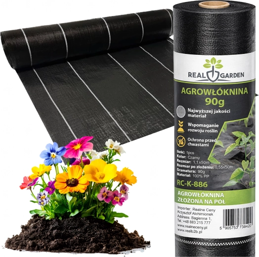 Agrotekstil proti plevelu 90 g/m², 1,1 × 50 m, črn, UV stabilizacija