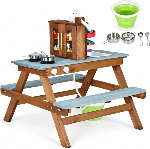 Lesena blatna kuhinja s piknik mizo ECOTOYS
