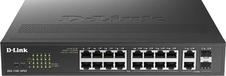 D-Link smart upravljani gigabitni PoE stikalo DGS-1100-18PV2 (16× 10/100/1000BASE-T)