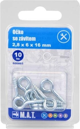 Zaprto uho z navojem 16 × 6 × 2,8 mm, cink (10 kos)