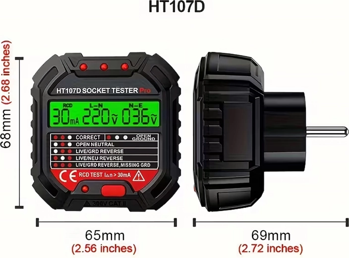 Tester napetosti vtičnice z LCD in testom RCD HABOTEST HT107D