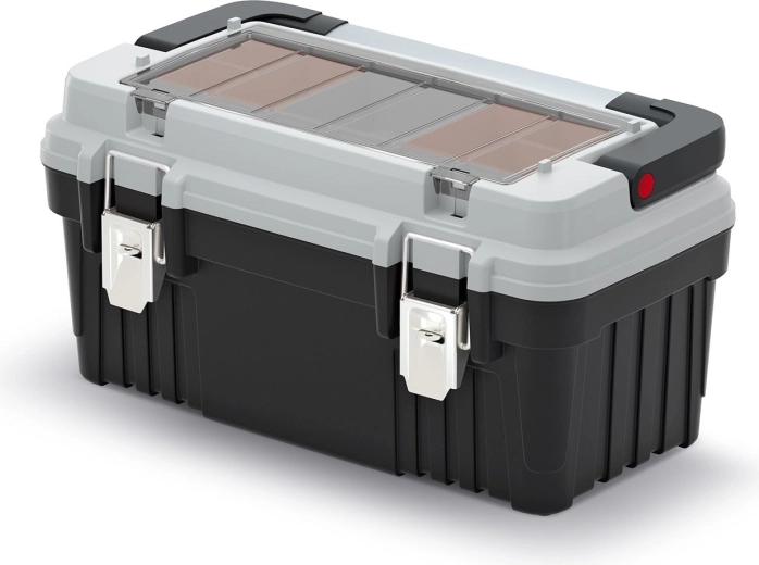 Kovček za orodje OPTIMA s kovinskim ročajem in zapirali, siv, 470 × 256 × 238 mm