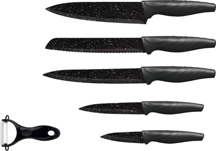 Komplet kuhinjskih nožev TORO 5 kosov z marmornim nelepljivim premazom + keramični lupilec