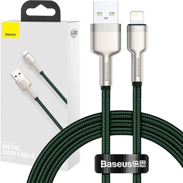 USB kabel Lightning BASEUS Cafule 1 m, 2,4 A – zelen