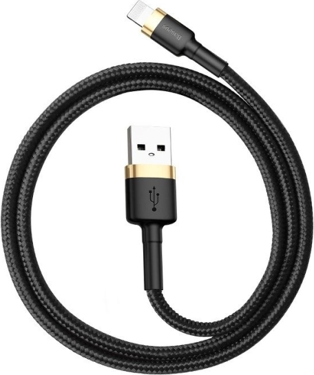 Baseus Cafule kabel USB–Lightning 1 m, 2,4 A, črno‑zlati pleteni