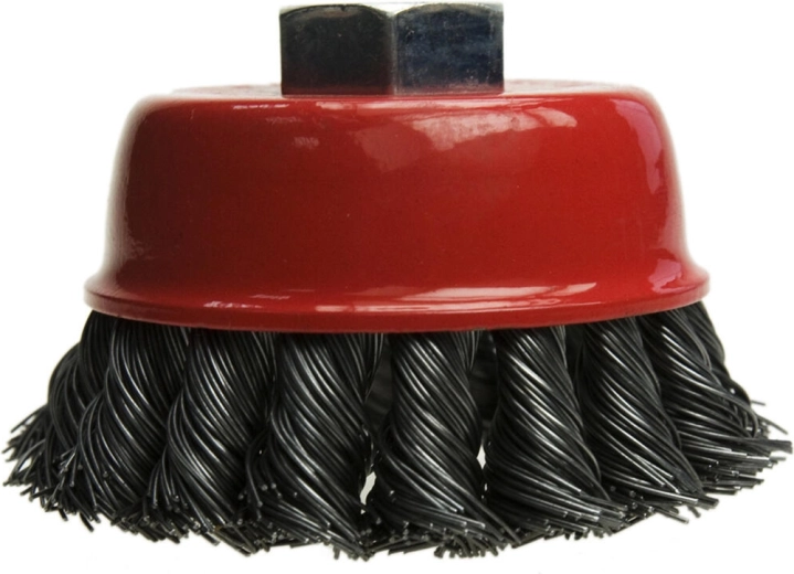 Skodelična krtača 100 mm, valovit jeklen žičnik 0,5 mm, steblo 6 mm