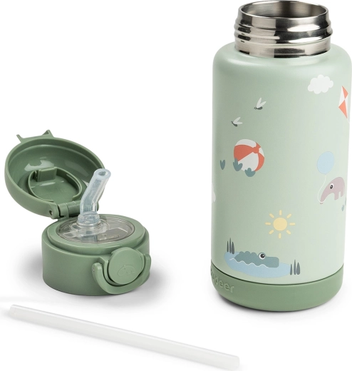 Done by Deer termo steklenička s slamico Playground zelena 340 ml