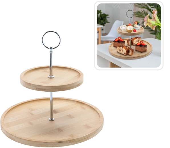 Dvostopenjsko bambusovo-kovinsko stojalo 22 × 24 cm