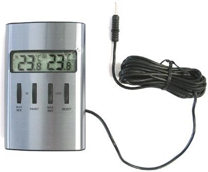 Digitalni termometer za notranjo in zunanjo uporabo s sondo 10 × 6 cm, srebrna