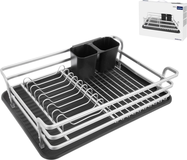 Luksuzni odcejalnik za posodo z aluminijastim okvirjem in odcejalnim pladnjem 43 × 32 × 12 cm