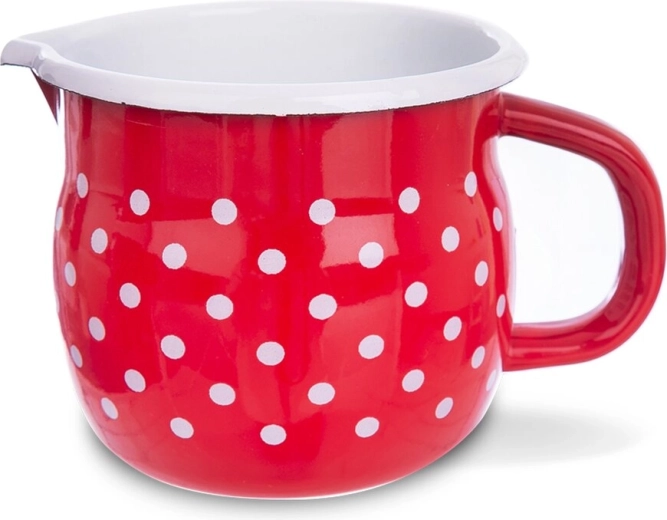 Red enamel mug with polka dots and spout Tečka 800 ml