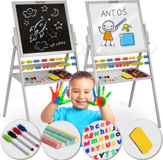 Magnetna dvostranska otroška tabla RICOKIDS – siva