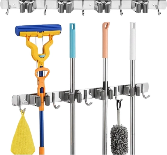 Maclean wall-mounted organizer for tools and cleaning supplies mc-184