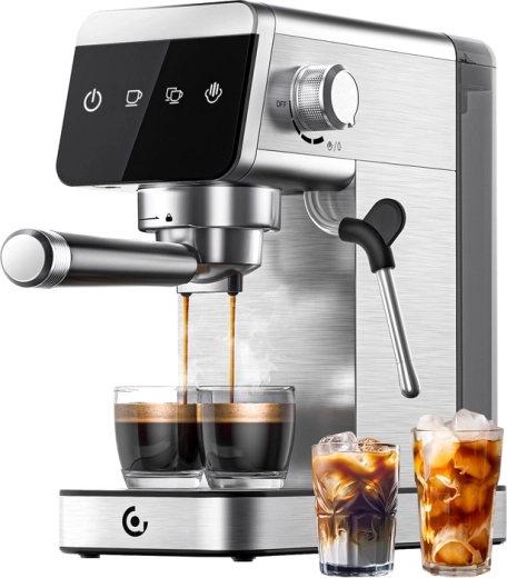 Amzchef ročni espresso aparat s portafiltrom 20 bar, 1350 W, srebrn