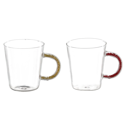 Stekleni vrč s pisanim ročajem