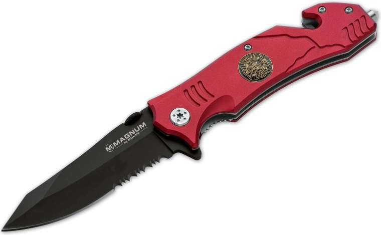 Magnum Fire Fighter reševalni nož z asistiranim odpiranjem, rdeče aluminijasto ohišje, 8,3 cm