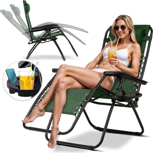 Vrtni zložljivi gravitacijski ležalnik s podglavnikom Sofotel ChillWell, zelen