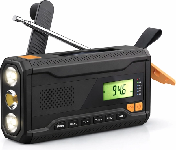 Renew Force prenosni solarni radio za nujne primere z dinamo pogonom in powerbankom - 1 kos