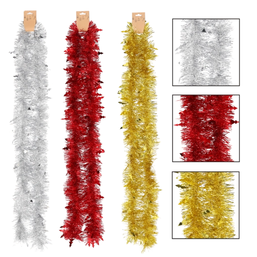 Božični okrasni venček 2 m – rdeč, zlati ali srebrni