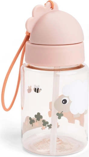 Done by Deer otroška steklenička s slamico Tiny farm rožnata 280 ml